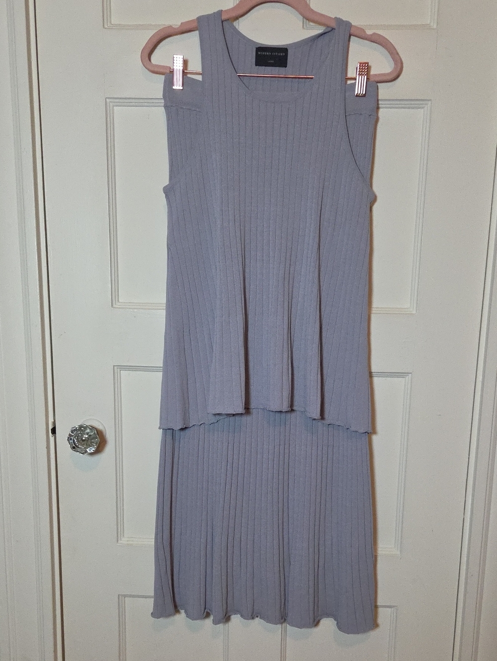 Modern Citizen Rib Knit Racerback Tank And Maxi Skirt Set In Steel Gray Sz Large